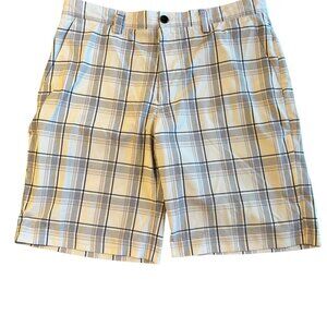 IZOD Performx Golf Shorts Mens 34 Blue White Plaid Performance Chino Preppy